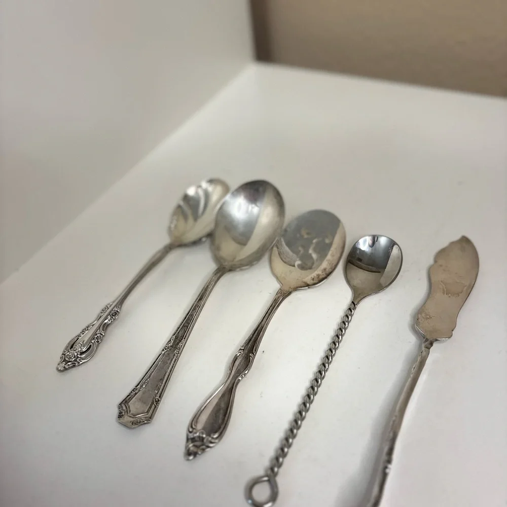 Vintage Silver Plated Spoon & Butter Knife Mixed Flatware Lot of 5